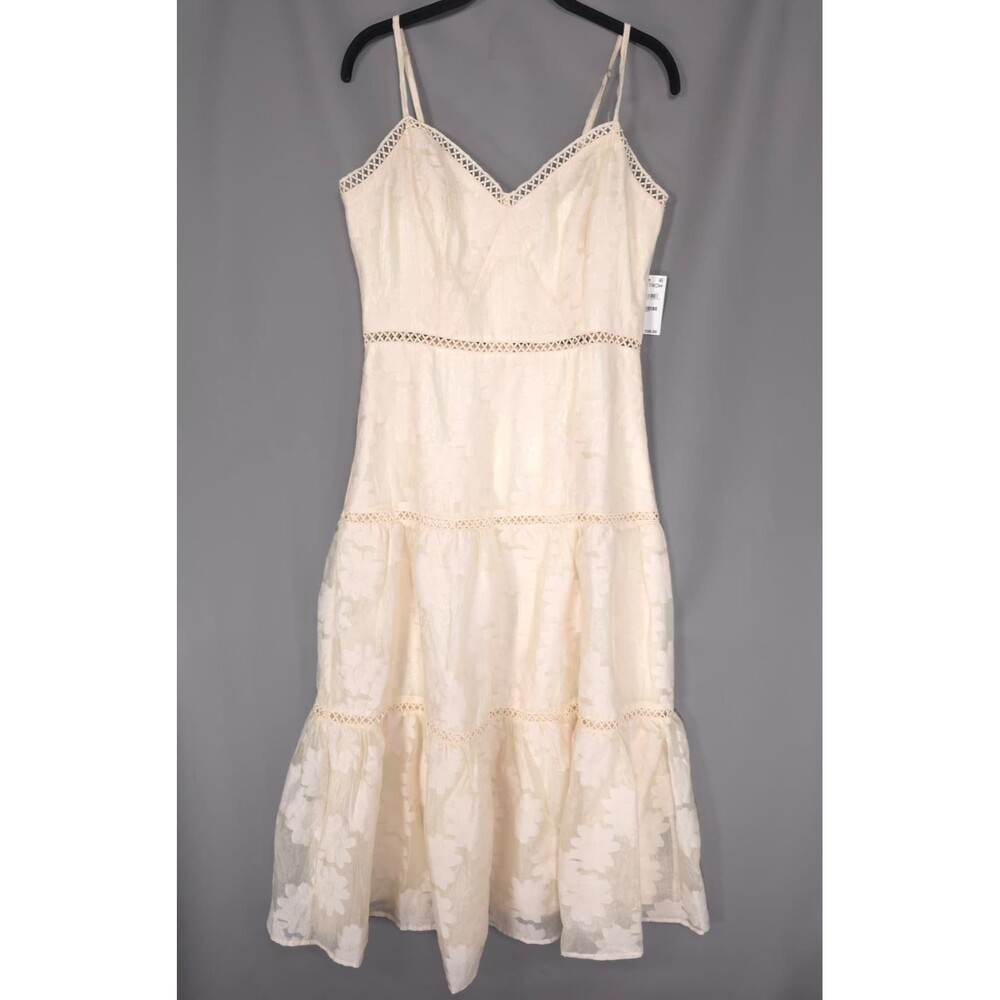 AROSE STUDIO Women's New Midi Dress MEDIUM Cream Floral Jacquard Lace Romantic